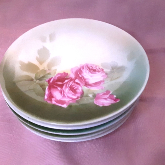 6 Antique RS GERMANY Translucent Porcelain Small Plates Hand Painted Pink Roses - Picture 1 of 5